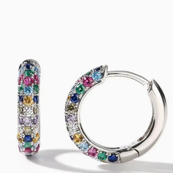 Jewelry - Silver Plated Mini Hoop Earrings Sparkling colorful Zircon Gem